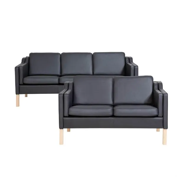 Boston bankstel 2 + 3 personen - Zwart leer
