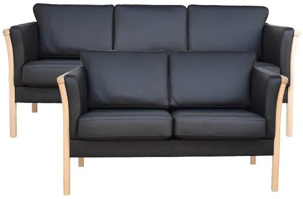 Lene Lux bankstel 3+2 personen - Zwart leer - Meerdere opties
