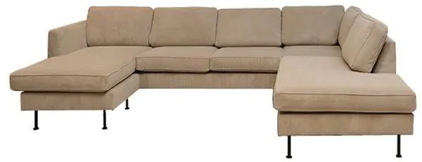 Thy-bank met chaiselongue en open einde - 305 x 210 cm - beige fluweel - linkshandig