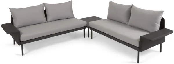 Zaltana, Loungeset voor buitengebruik, zwart, aluminium